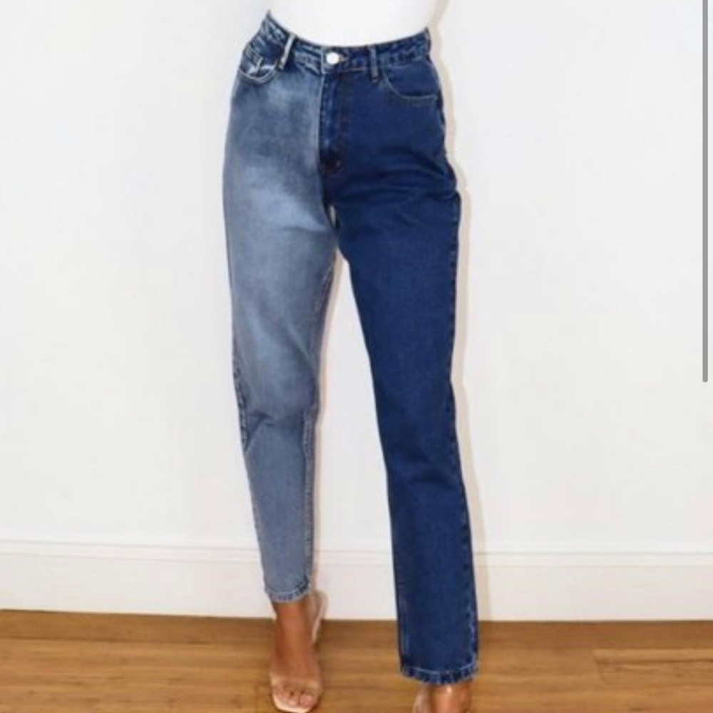 Missguided tall blue tonal splice mom jeans